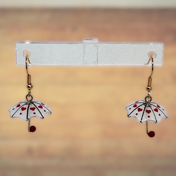 Jewelry - New Indio Jewelry Ladies Lucite Red Heart Umbrella 10kt Earrings #2057